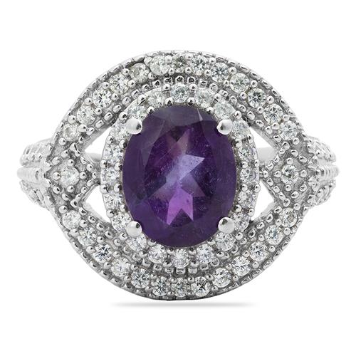 BUY 925 SILVER BRAZILIAN AMETHYST GEMSTONE HALO RING